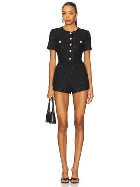 Bardot Estelle Boucle Playsuit in Black Romper